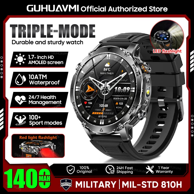 2026 New Military Smart Watch Men 1400mAh Battery 1.7-Inch AMOLED Sport GPS Track Bluetooth Call Rate Smartwatch For Android IOS