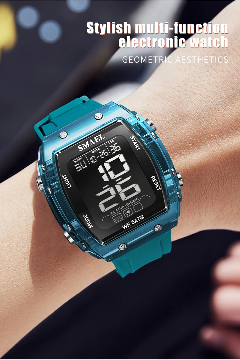 SMAEL Watches for Women LCD Digital Movement Silicone Strap Clock Fashion Trend Waterproof Sport Electronic Wristwatches Female