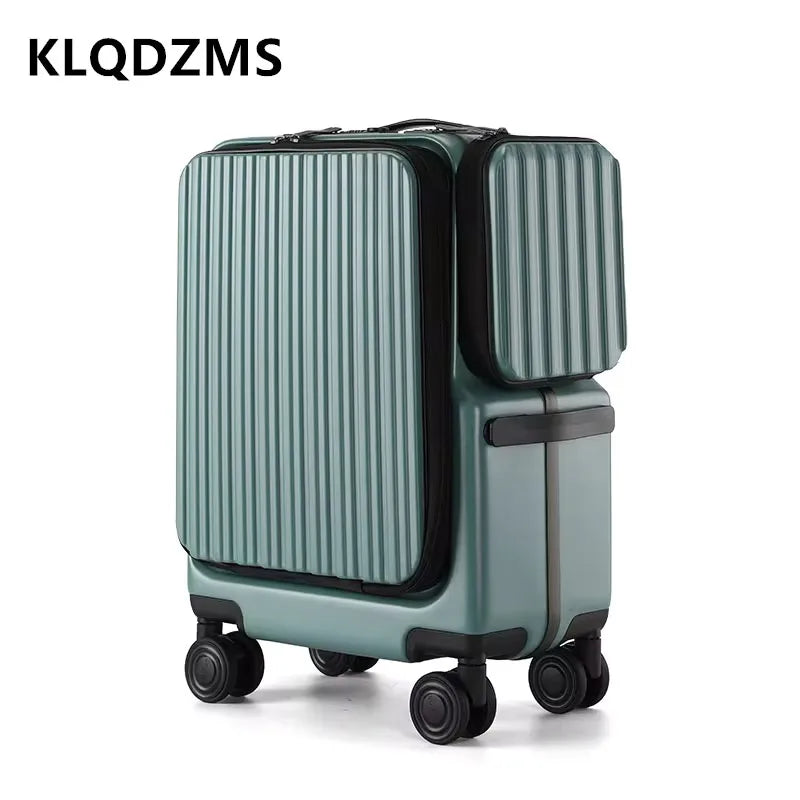 KLQDZMS Carry-on Suitcase Front Opening Laptop Boarding Case 20 Inch USB Charging Trolley Case Password Box Cabin Luggage