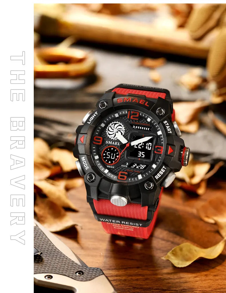 SMAEL Quartz Watch Sport 50M Waterproof Stopwatch Week Display LED Digital Alarm Clock Male 8055 Men Watches Sports Wristwatches