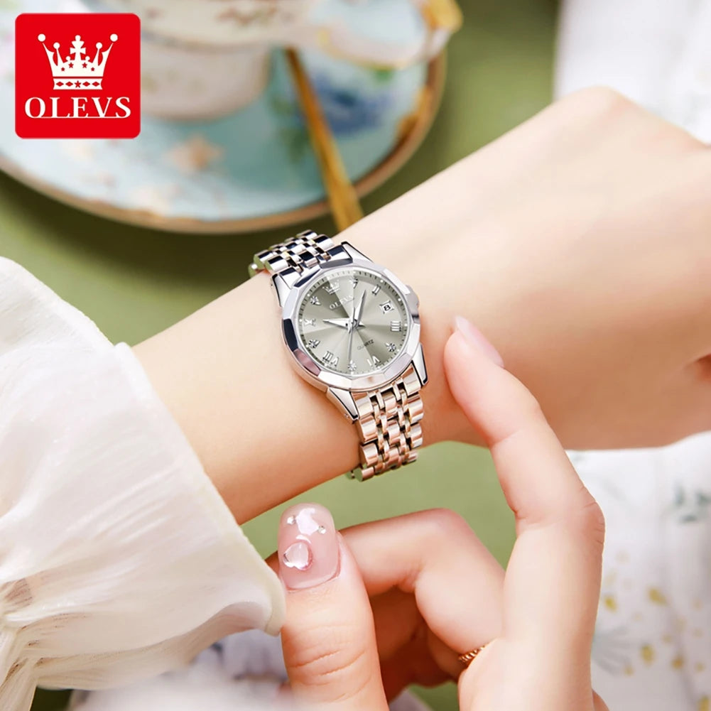OLEVS 9931 Elegant Fashion Women's Watches Luxury Brand Original Quartz Watch forLadies Waterproof Stainless Steel Luminous Date