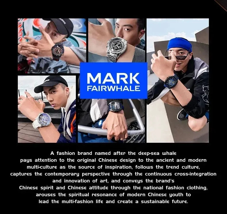 Mark Fairwhale 2025 New Fashion Men Quartz Watch Arabic numerals Rotating Dial Roulette Luminous Waterproof Men's Wristwatch