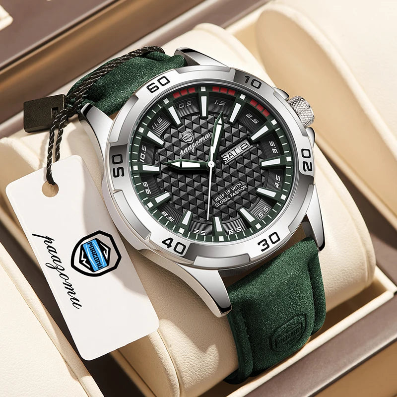 PAAZOMU Luxury Sports Men Watch Luminous Waterproof Chronograph Date Man Wristwatch Leather Quartz Business Men's Watches Reloj