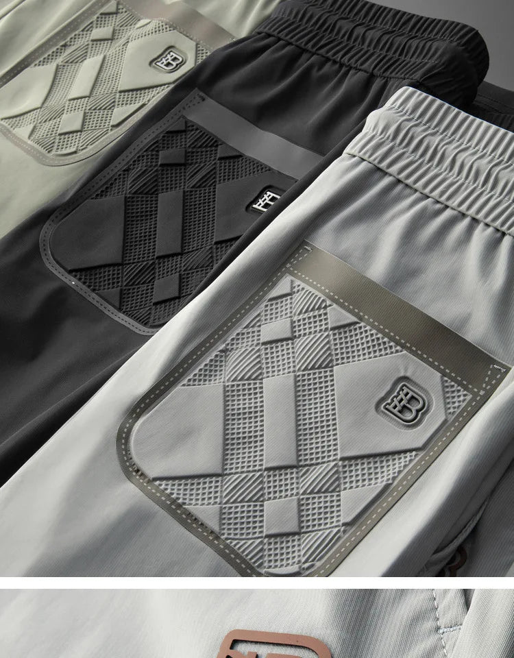 Luxury brand men's letter printed casual pants 2024 summer new ice silk comfortable and breathable casual pocket sports pants