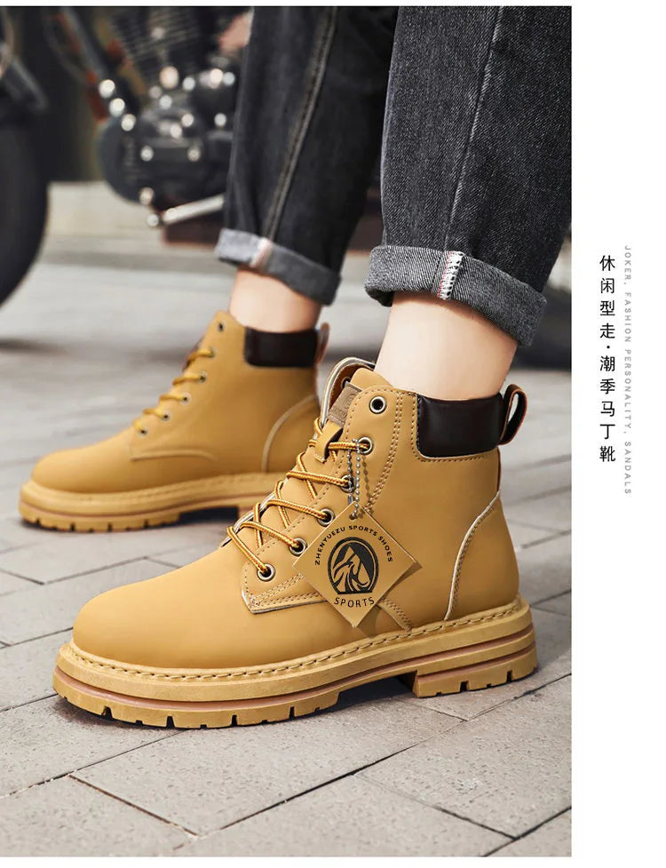 High Top Boots Men's Leather Shoes Fashion Motorcycle Ankle Boots for Men Winter Boots Man Shoes Lace-Up Botas Men Flat Sneakers