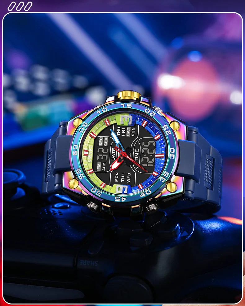 SMAEL Sports Watches 50M Waterproof Quatz Watches Mental Shockproof Men's Wristwatch Dual Time Alarm Clock  8138 Military Watch