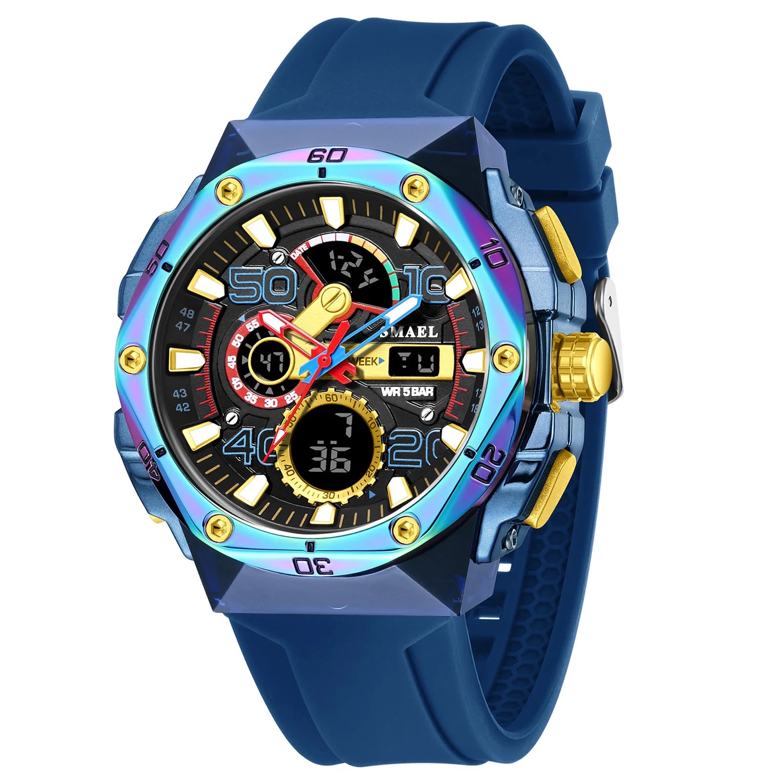 SMAEL Men's Sport Digital LED Watch Dual Time Stopwatch Alarm Clock 50M Waterproof 8113 Wristwatch Sports Army Military Watches