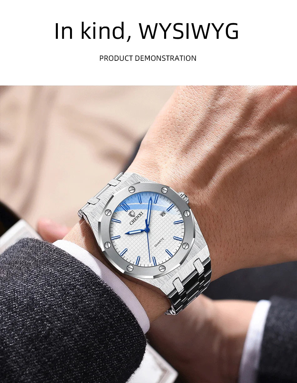 Mens Wacthes High Quality Waterproof Calendar Quartz Watch Men Original Stainless Steel Fashion Luminous Wristwatch Gifts Men