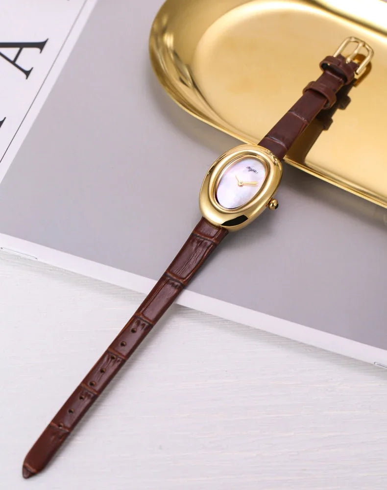 MYAR Women Watch for Girls Quartz Reloj Mujer Sliver Diamond Oval Shaped Orologio Ladies Wristwatch Simple Stainless Steel Clock