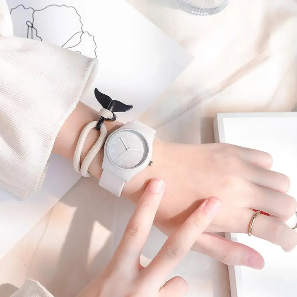 Summer Candy Colors Watch Korean Women Circular Quartz Watches Trendy Ladies PU Leather Watch Luxury Simple Wristwatch Clock
