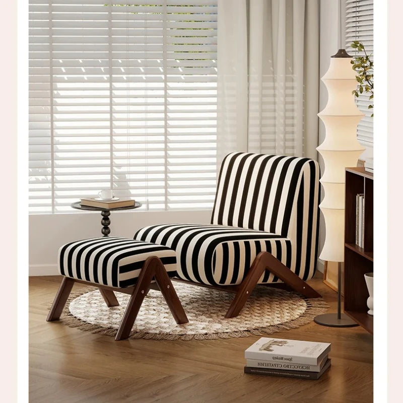 Single Sofa Chair with Antique Style, Lazy Living Room, Balcony, Leisure Chair, Zebra Chair, Solid Wood Designer Single Chairs