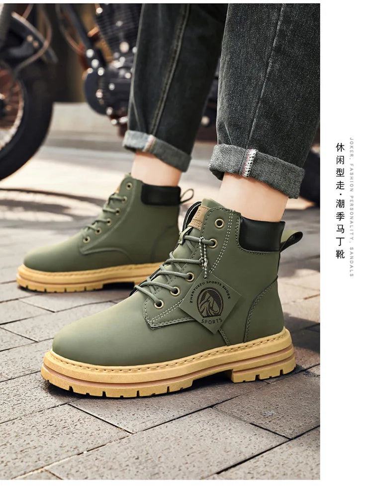 High Top Boots Men's Leather Shoes Fashion Motorcycle Ankle Boots for Men Winter Boots Man Shoes Lace-Up Botas Men Flat Sneakers