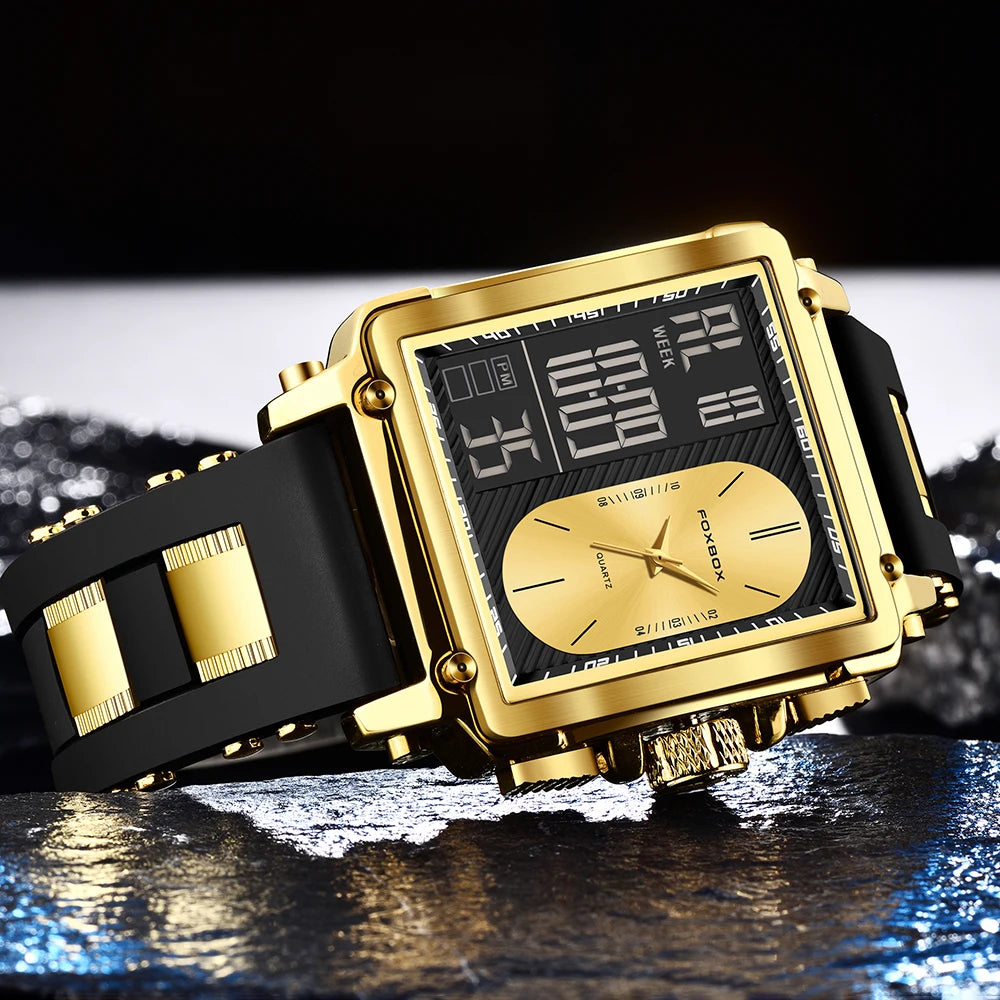 LIGE Fashion Square Digital Watch Men Casual Sports Waterproof Men's Quartz Wristwatch FOXBOX Top Brand Luxury Chronograph Watch
