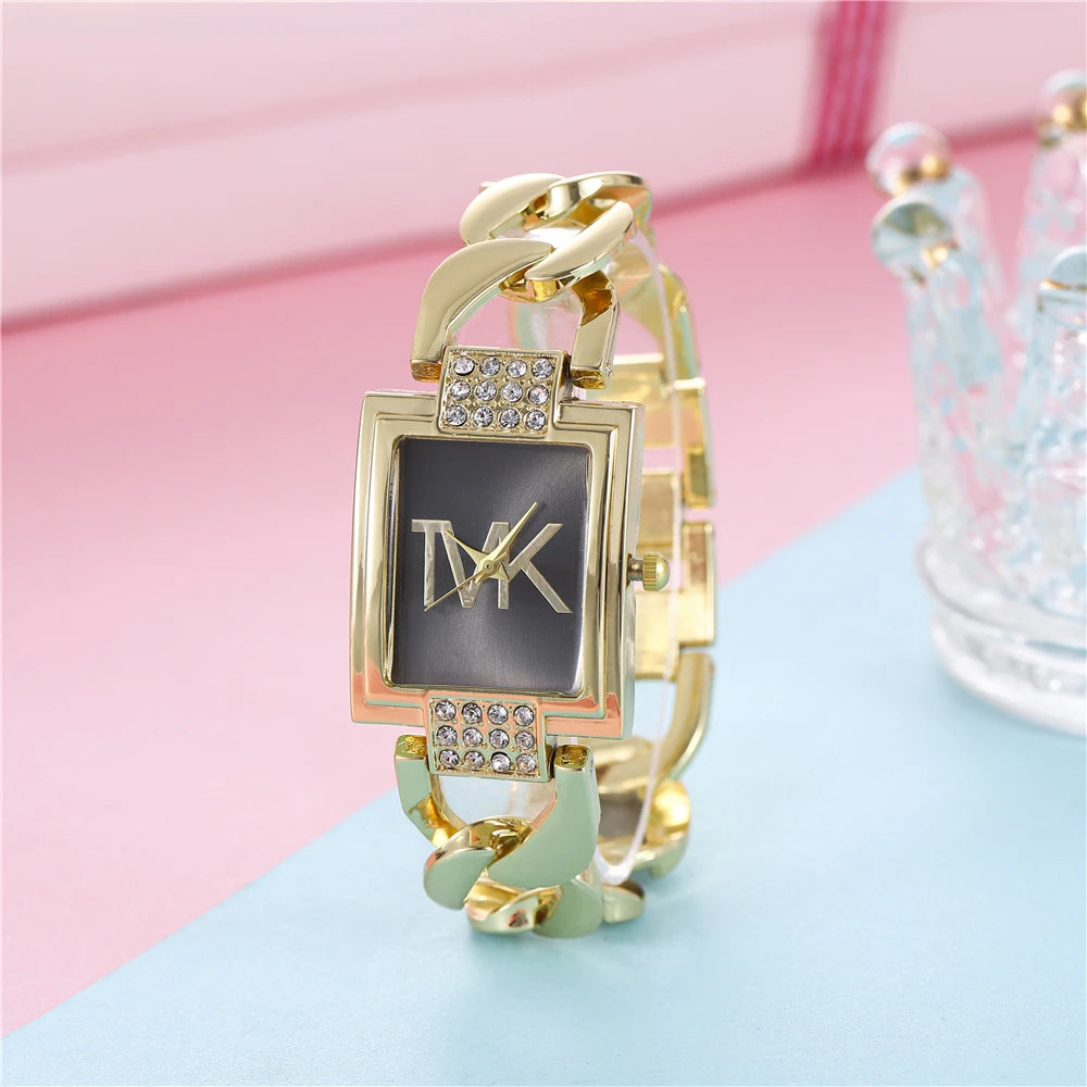 Luxury TVK Brand New Women's Watch Fashionable Temperament Style Metal Strap Square Quartz Women's Watch Clock
