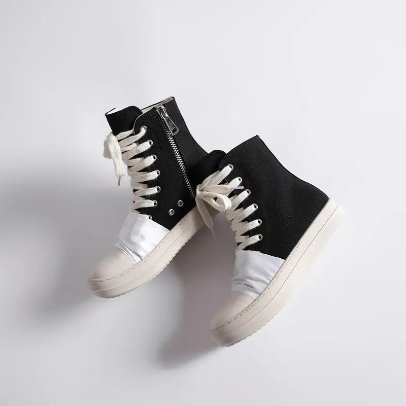 Brand Men Shoes Casual Canvas Distress Flats High to Ankle Boots Women Owens Vintage Original Luxury Designers Sneakers