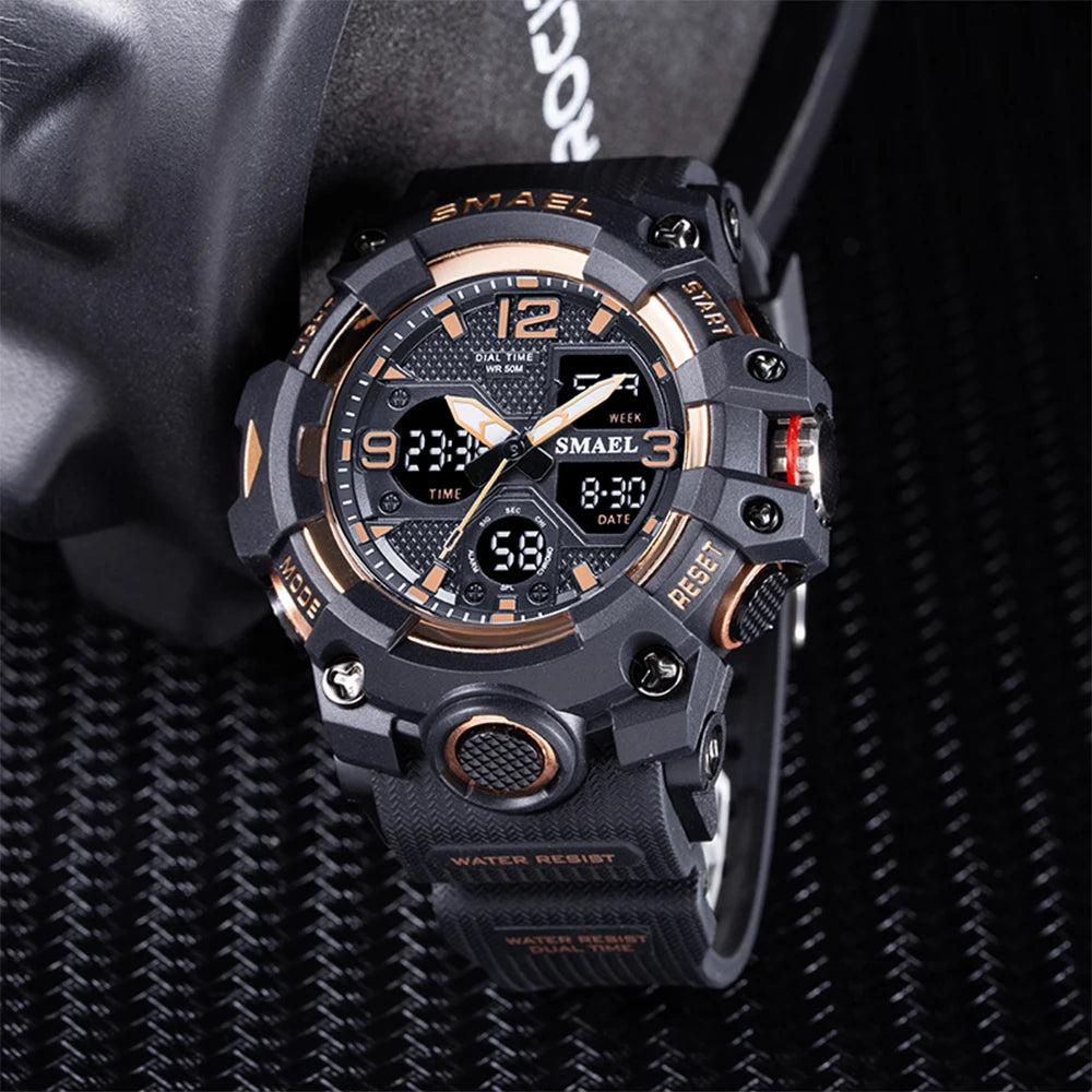 Sport Watch Military Watch For Men Alarm Clock Stopwatch LED Digital Back Light Dual Time Display 8008 Men's Watches Waterproof