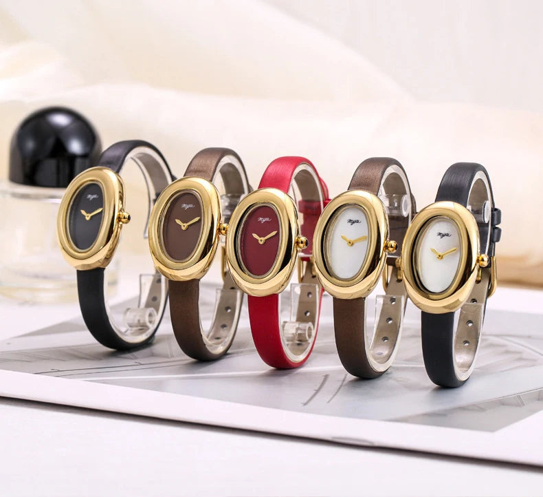 MYAR Women Watch for Girls Quartz Reloj Mujer Sliver Diamond Oval Shaped Orologio Ladies Wristwatch Simple Stainless Steel Clock