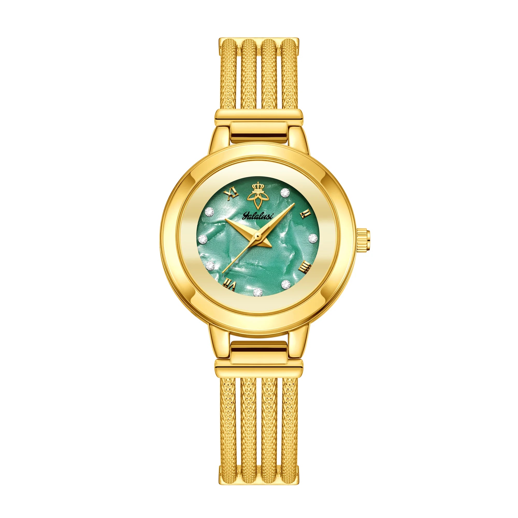 YaLaLuSi Brand Fashion Hot Ladies Quartz Watch Rhinestone Analog Scale Luxury Gold Watch Skeleton Wristband Gift Boxed