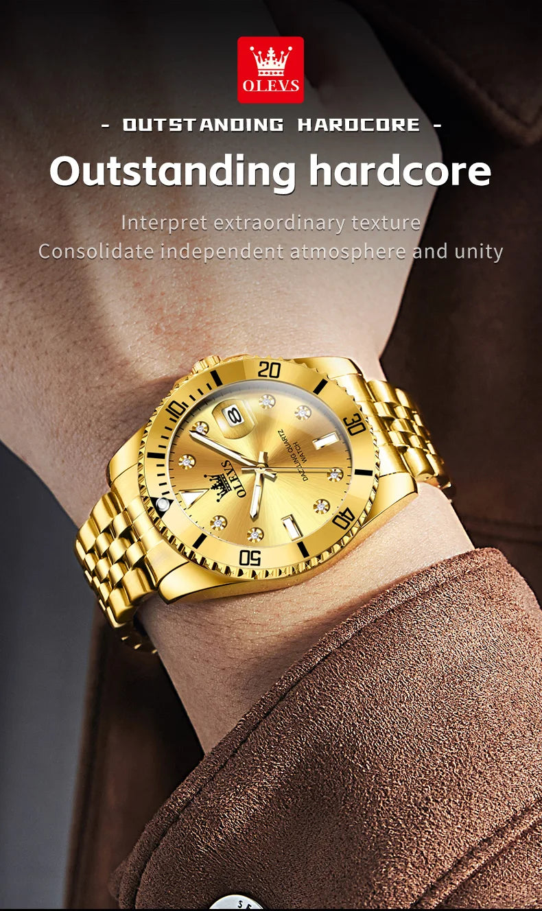 OLEVS 9809 Mens Watch Original Fashion Quartz Watch Zircon Scale Waterproof Luminous Reloj Hombre Automatic Date Watch For Man