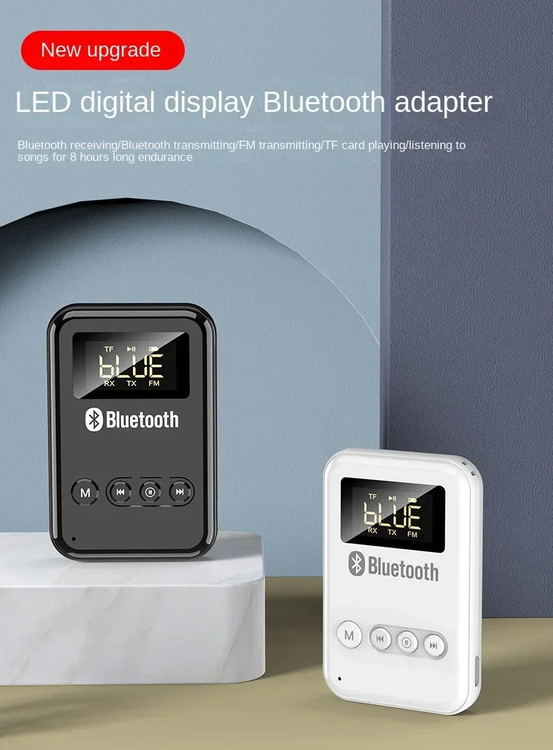 Wireless Audio LED Bluetooth 5.0 Adapter Transmitter Receiver  For Car Music Headphone Speaker, 300mA Battery, Support TF Card