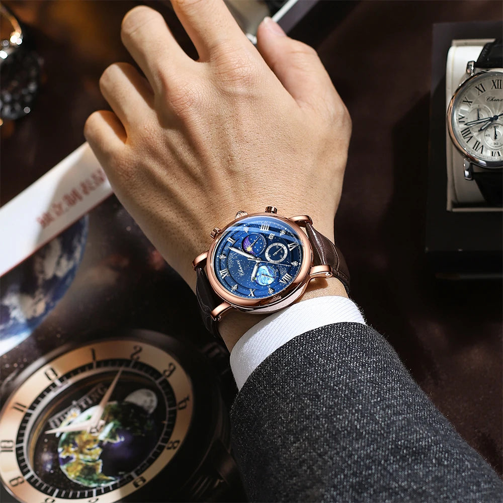 CHENXI Multi-functional Fashion Men's Watches Luminous Moon Phase Chronograph Men Wristwatches Calendar Quartz Watch For Man