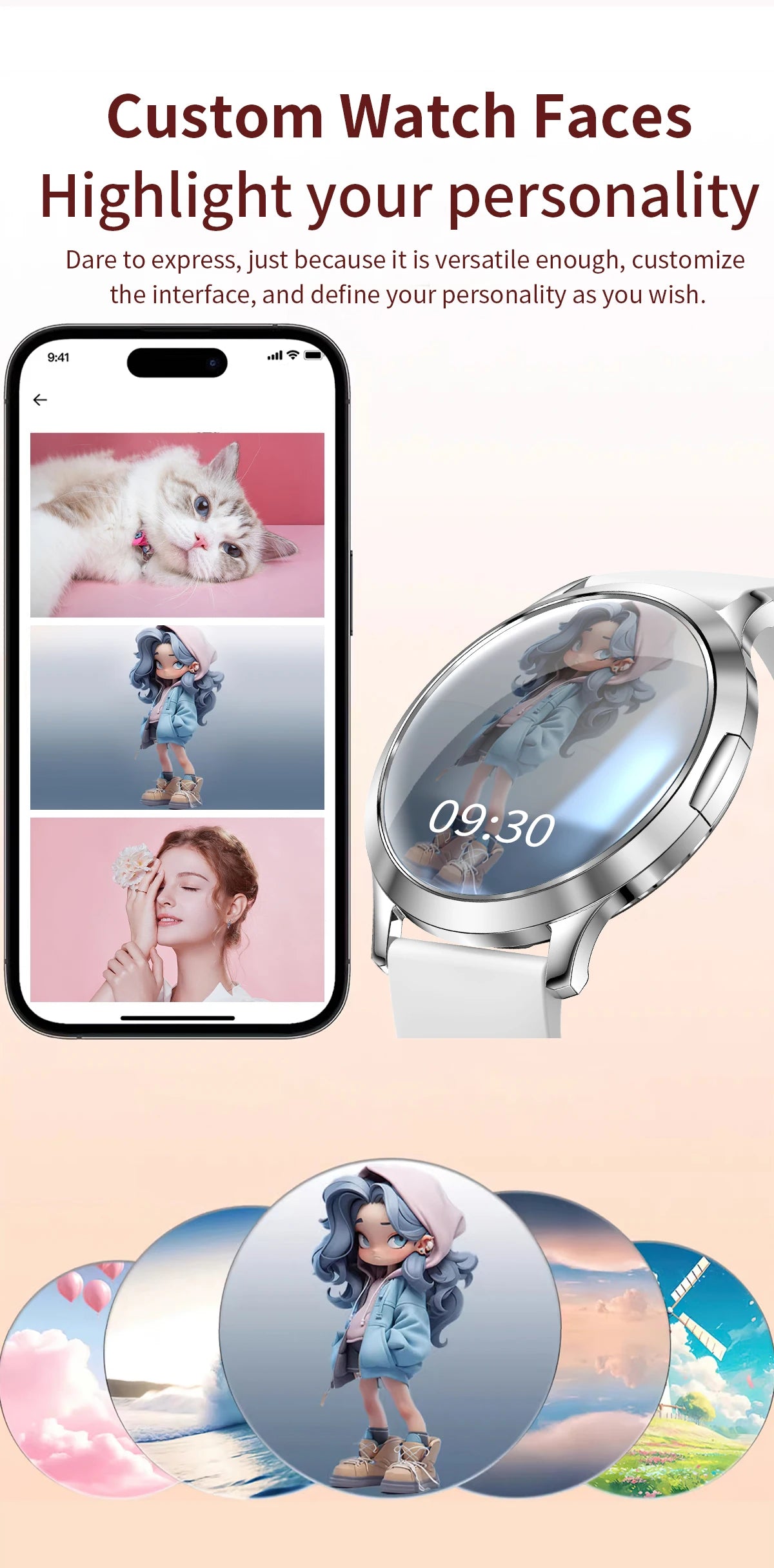 New Women Smart Watch 1.32"AMOLED Full Touch Screen Bluetooth Call Blood Pressure IP68 Waterproof NFC 7.3mm Ultra-thin bracelet