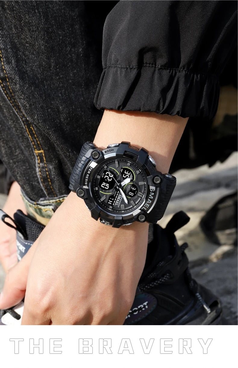SMAEL Brand Sport Watch Men Quartz Wristwatches Waterproof Dual Time Display Military Army Green Male Clock 8079 Mens Watches