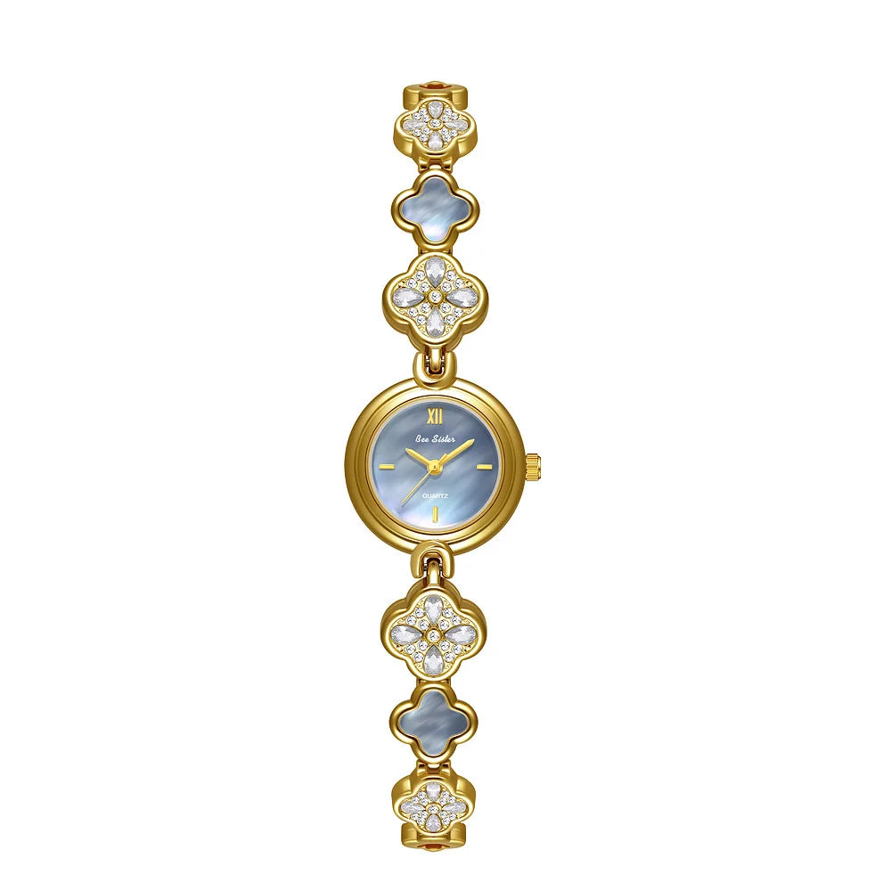 Women's Watch Natural Blue Shell Dial Bracelet Elegant Crystal Dress Watches for Women Fashion Luxury Small Quartz Ladies Clock