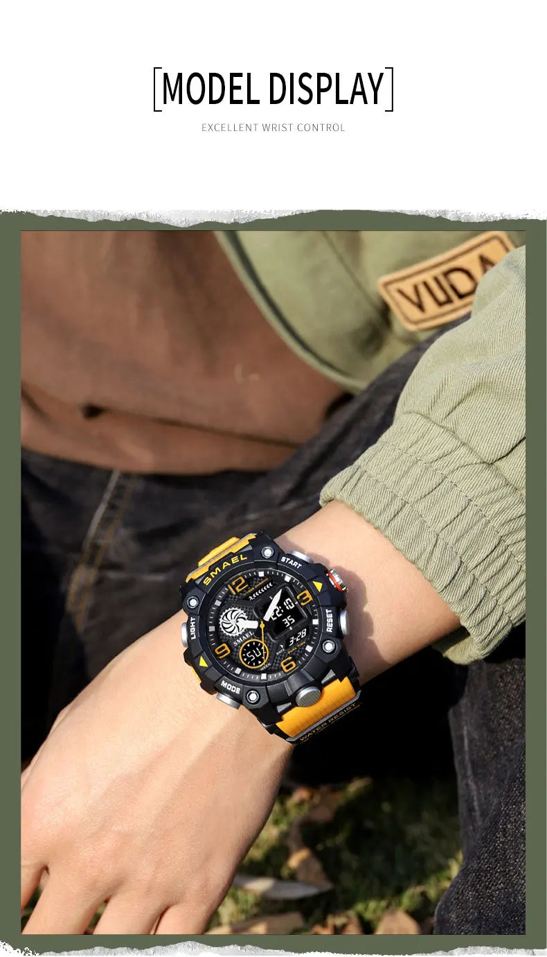 SMAEL Quartz Watch Sport 50M Waterproof Stopwatch Week Display LED Digital Alarm Clock Male 8055 Men Watches Sports Wristwatches