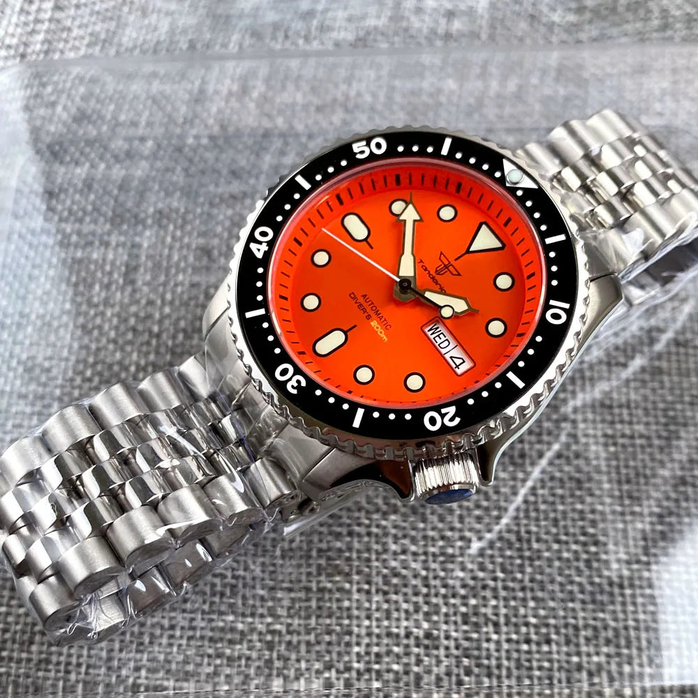 Diving Tandorio NH36 Week Date Steel Mechanical Watch Men 120clicks Bezel Chapter Ring 3.8 Crown 20ATM Waterproof SKX Mod Clock