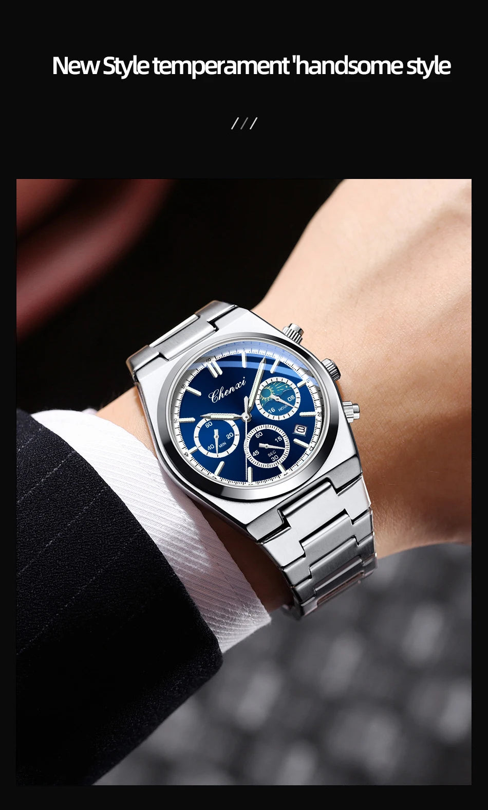 Men's Watches CHENXI 2025 High Quality Sports Chronograph Date Quartz Wristwatch Men's Watch Stainless Steel Waterproof Luminous