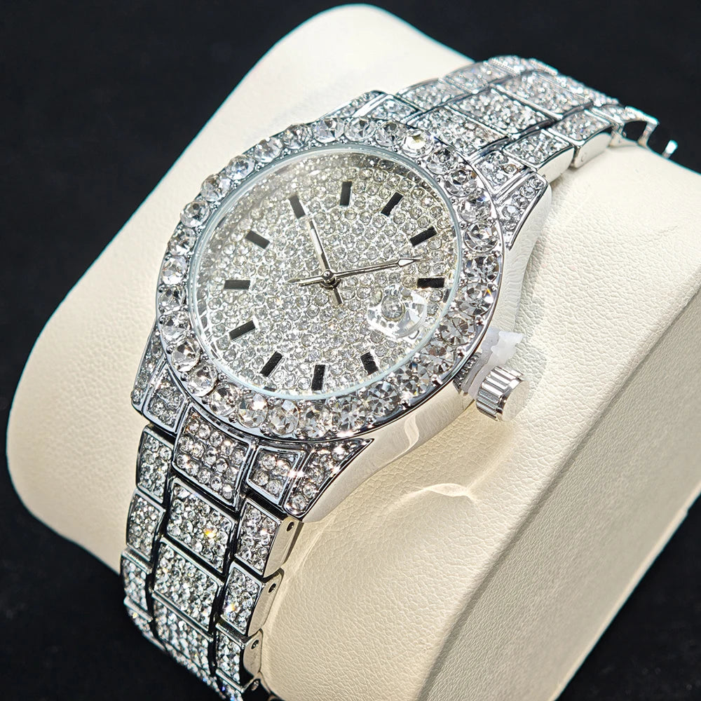 2025 Hot Fashion Gold Watches Women Luxury Stainless Steel Elegant Iced Diamond Jewelry Quartz Wristwatch Ladies Dropshipping