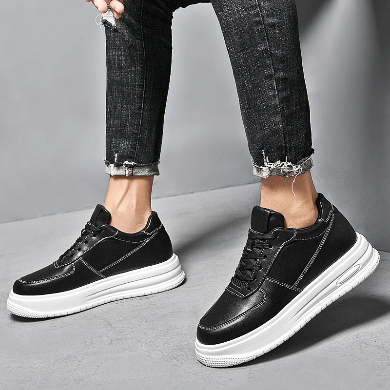 British Style Casual Leather Men's Vulcanized Shoes Fashion Low Top Thick Bottom Antiskid Sneakers Genuine Leather Board Shoes