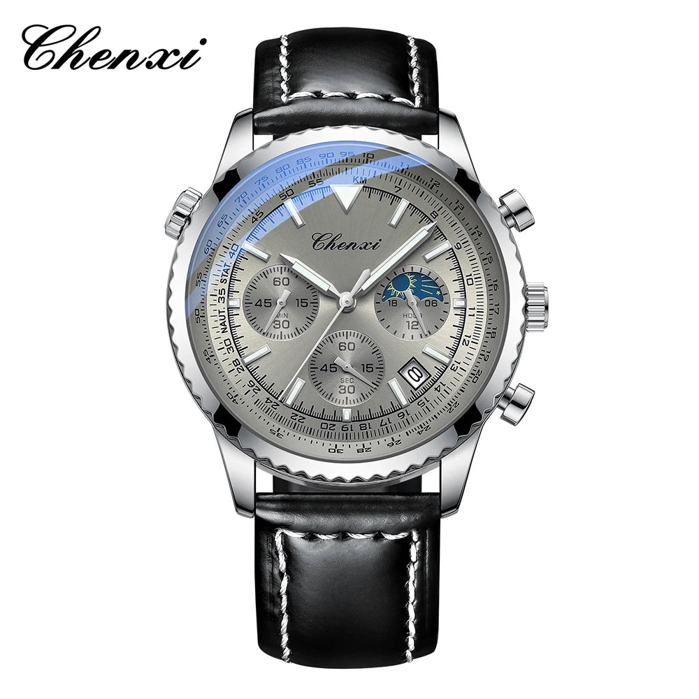 CHENXI Fashion Business Watches For Man Round Dial Black Leather Band Men's Watches Luminous Waterproof Man Watch