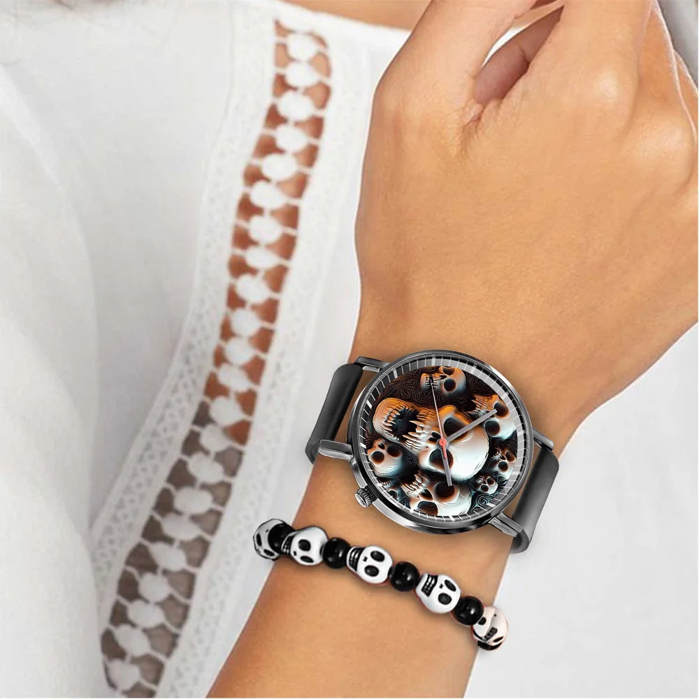 Hot 2025 Skull Simple Design Men's and Women's Quartz Watch Casual Silicone Black Women's Fashion Halloween Gift Wristwatch