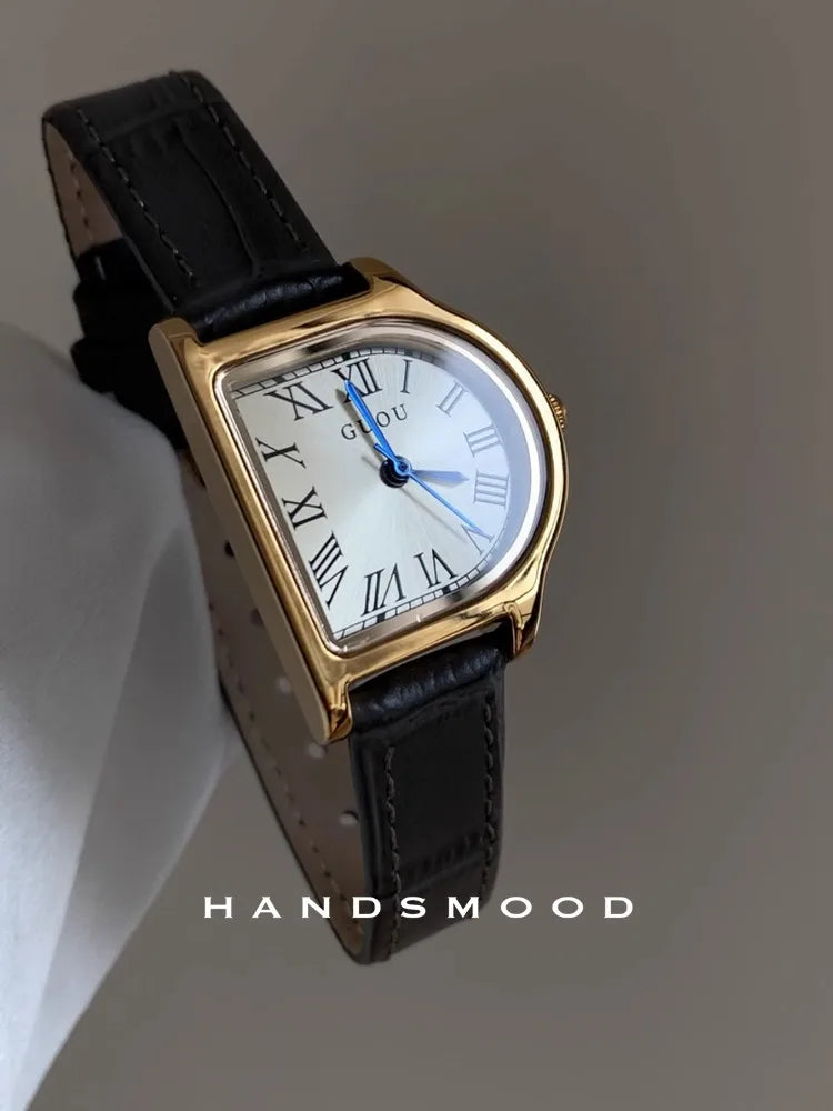 Women Quartz Watch Unique Design Reloj Vintage Black Brown Leather Strap Clock Ladies Simple Fashion Orologio Girls Wristwatch