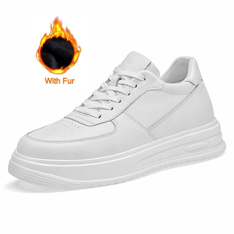 British Style Casual Leather Men's Vulcanized Shoes Fashion Low Top Thick Bottom Antiskid Sneakers Genuine Leather Board Shoes
