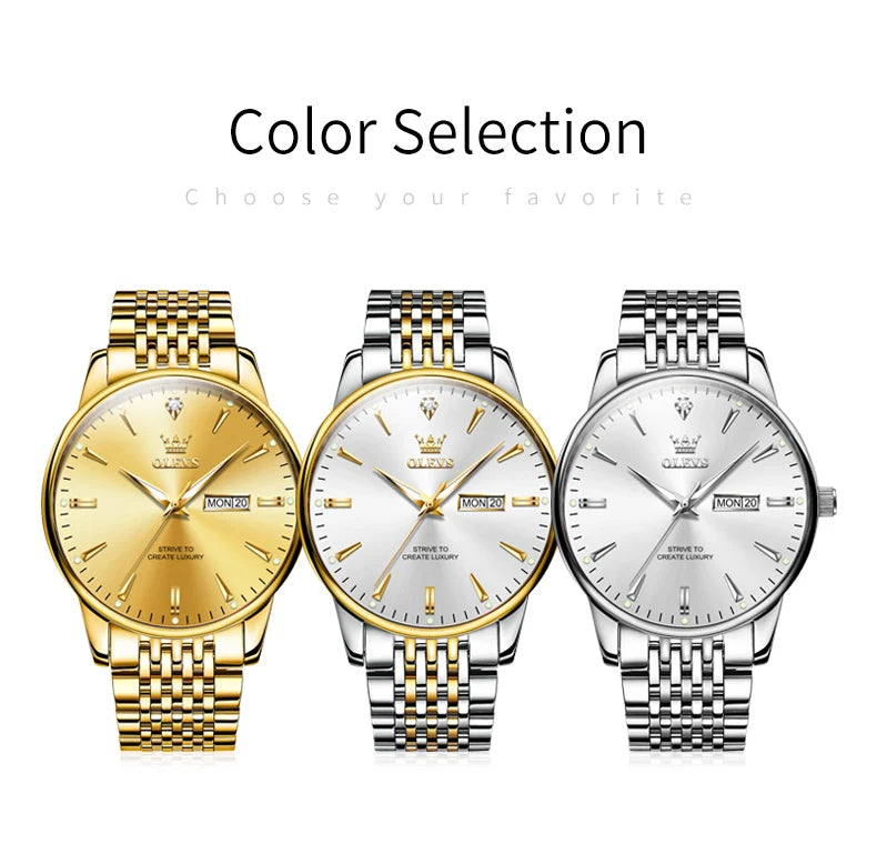 OLEVS 2929 Men Quartz Watch Original Waterproof Business Man Wristwatch Steel Strap Dual Calendar Luminous Fashion Watch For Men