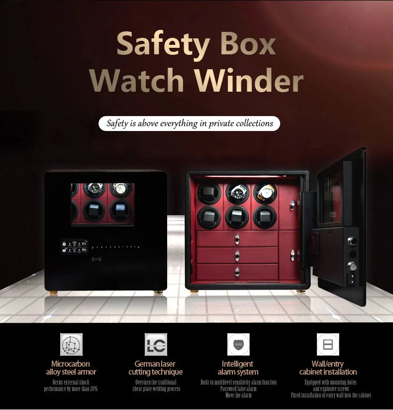 Watch Winder Explosion proof Glass Watch Safe German Mechanical Watch Box 6-9-12 Table Position Automatic Shaking Watch Safe Con