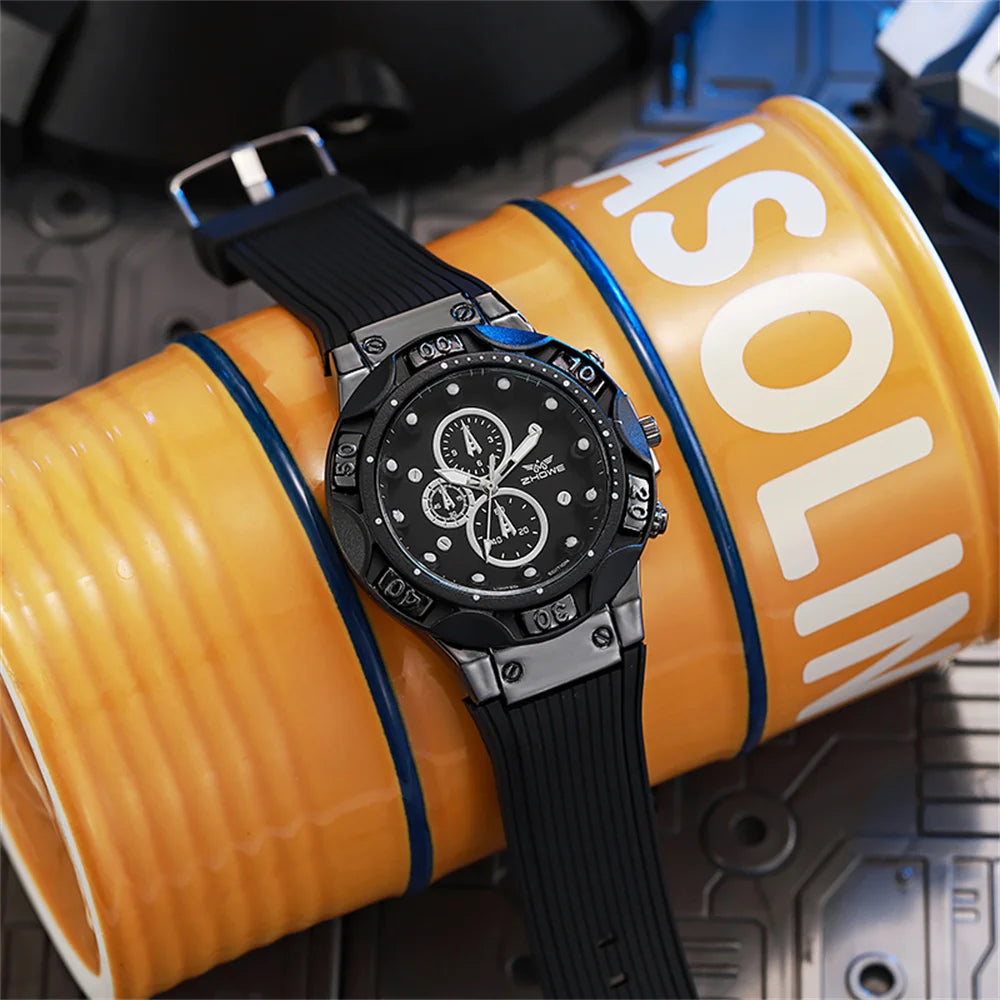 Men's Sports Watches Fashionable 2025 New Triple Bezel Design Quartz Watch Brown Silicone Military Clock Men Watches