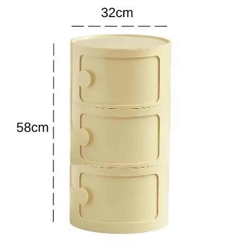 Plastic Round Bedside Nightstand with Drawers Practical Storage Box Cabinet Nightstand Chic Decor for Bedroom Living Room