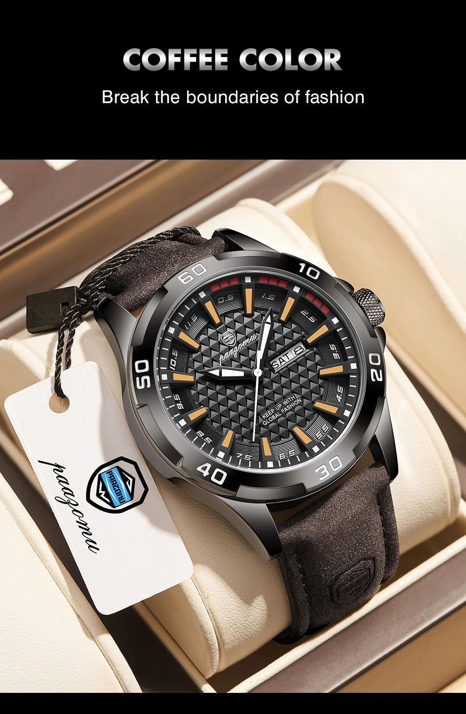 PAAZOMU Luxury Sports Men Watch Luminous Waterproof Chronograph Date Man Wristwatch Leather Quartz Business Men's Watches Reloj