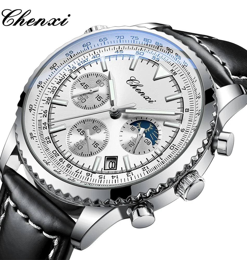 CHENXI Fashion Business Watches For Man Round Dial Black Leather Band Men's Watches Luminous Waterproof Man Watch