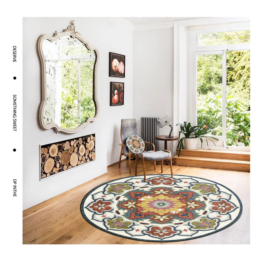 Moroccan Style Living Room Decoration Round Carpet Large Area Rugs for Bedroom Home Rocking Chair Floor Mat Washable Lounge Rug