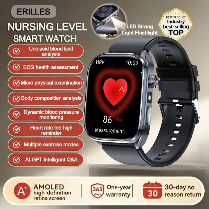 2026 New AI Health Care Accurate detection ECG SmartWatch Blood Pressure lipids Uric Acid Analysis Bluetooth Call Smart Watches