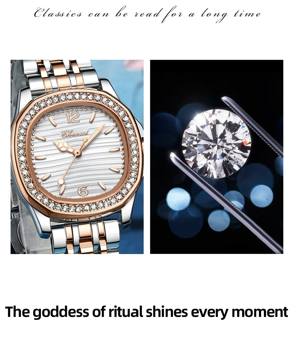 CHENXI Luxury Elegant Watches For Woman Fashion Diamond Dial Quartz Watch Ladies Rose Gold Wristwatch Waterproof Luminous