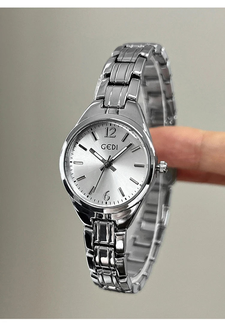 GEDI Small Watch for Women Silver Light Luxury Elegant Waterproof Quartz Watches Ladies Wristwatches Fashion Casual Simple