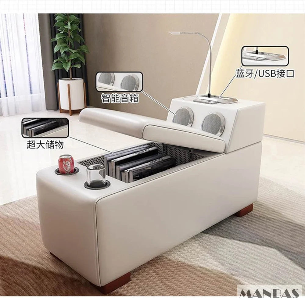 MANBAS Luxury L-Shaped Genuine Leather Sectional Sofa Sets with USB, Bluetooth Speaker - Living Room Italian Leather Couches