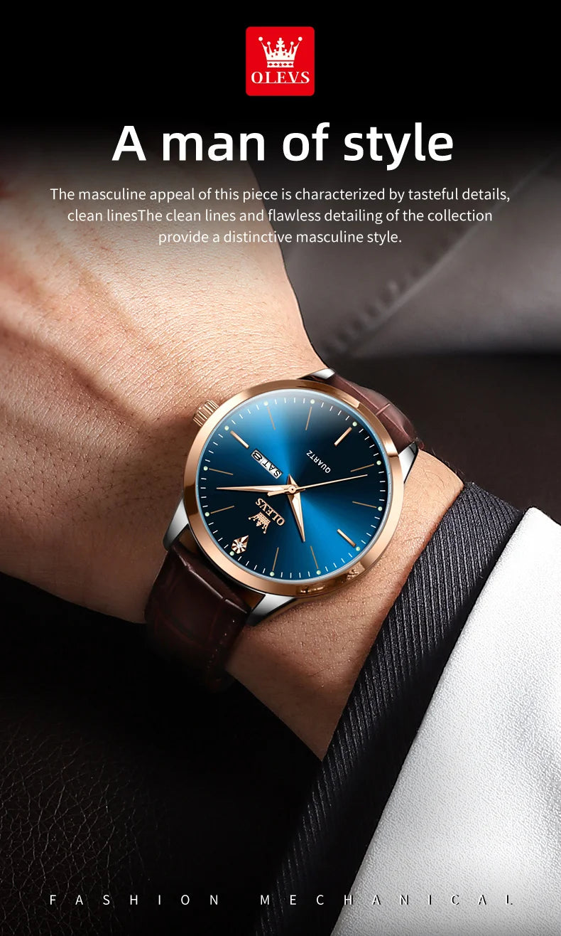 OLEVS 2935 Men Quartz Watch Dual Calendar Luminous Classic Business Watch For Men Fashion Original Waterproof Dress Wristwatch