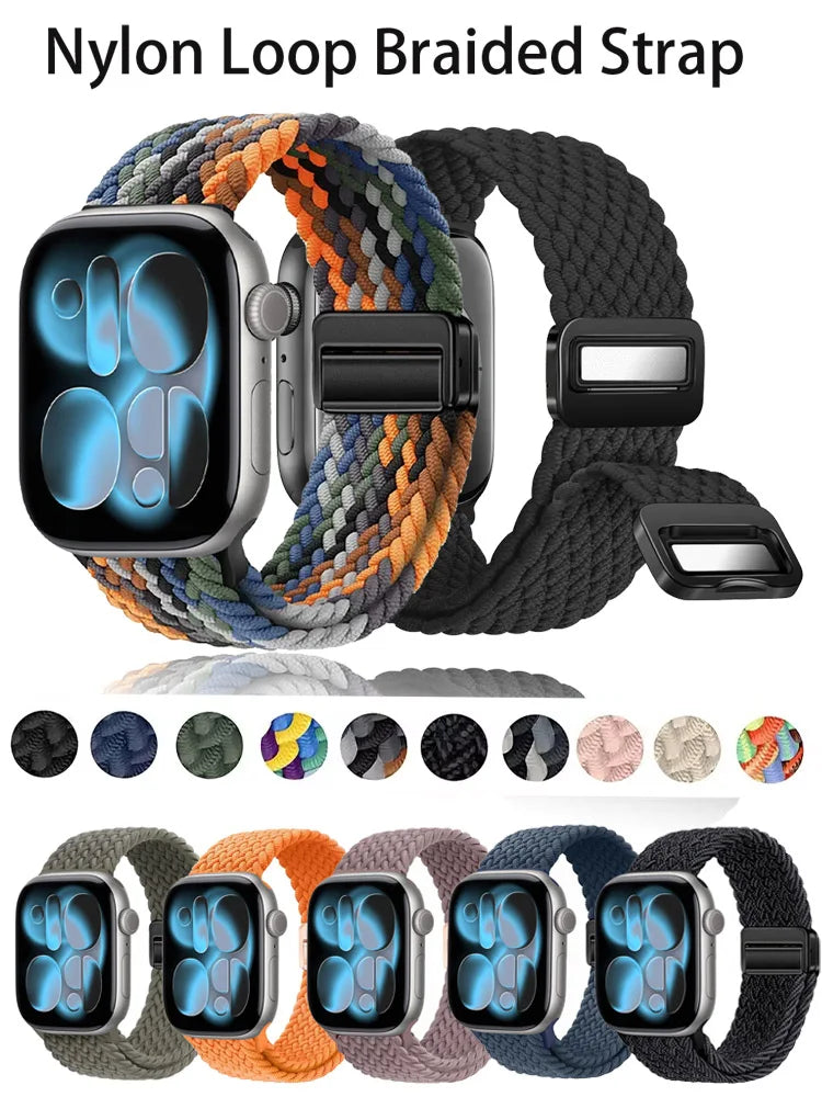 Nylon Loop Strap for Apple Watch 11 10 9 8 7 46mm 42mm 45mm 41mm Ultra 3 2 1 49mm Magnetic Braided  IWatch 6 5 4 SE3 Accessories